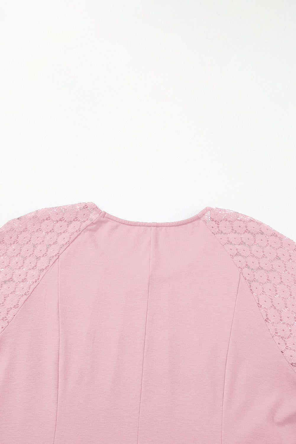 Light Pink Plus Size Solid Color Lace Short Sleeve Pleated Swing Dress
