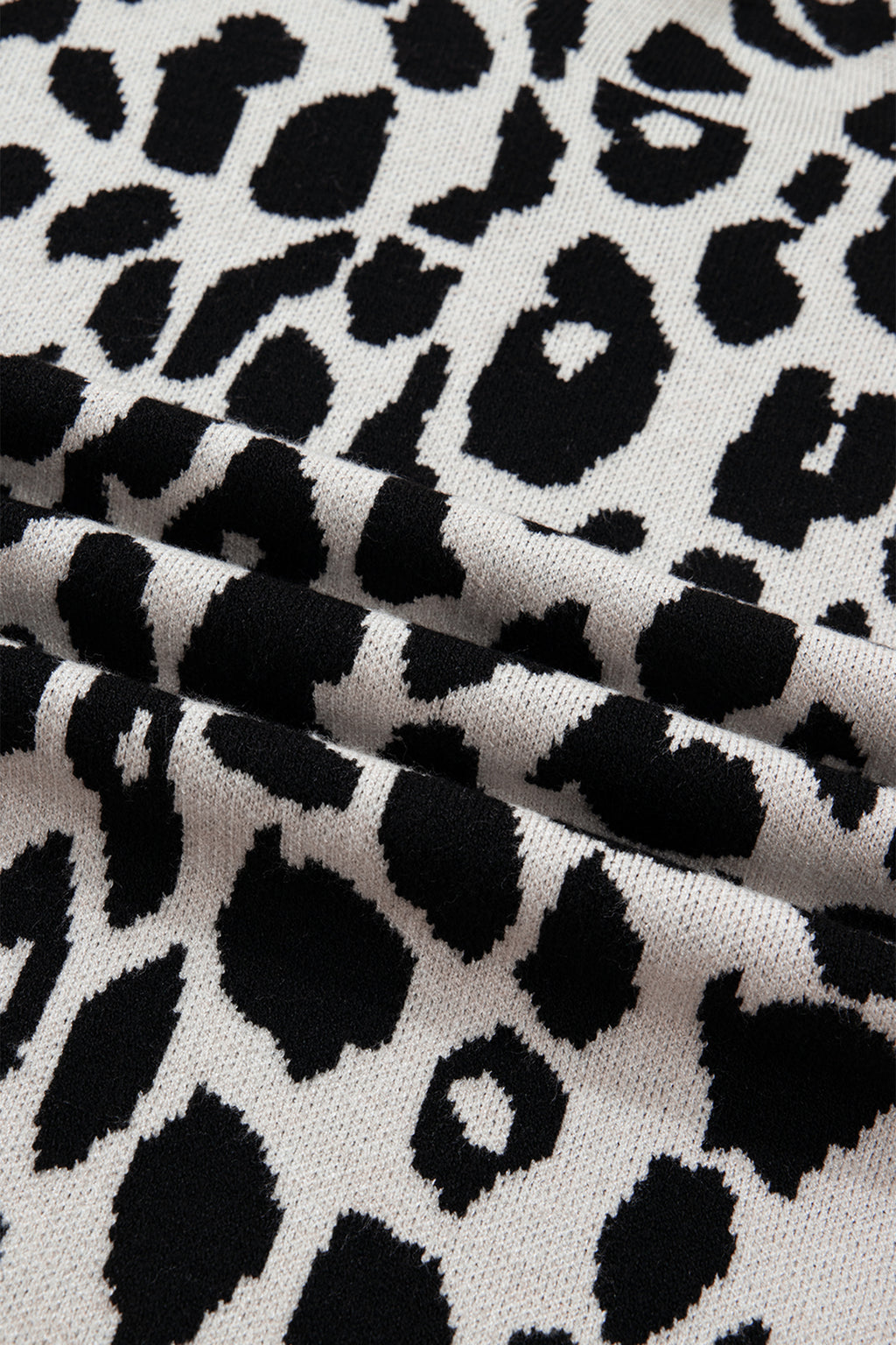 Black Leopard Print High Neck Short Sleeve Sweater