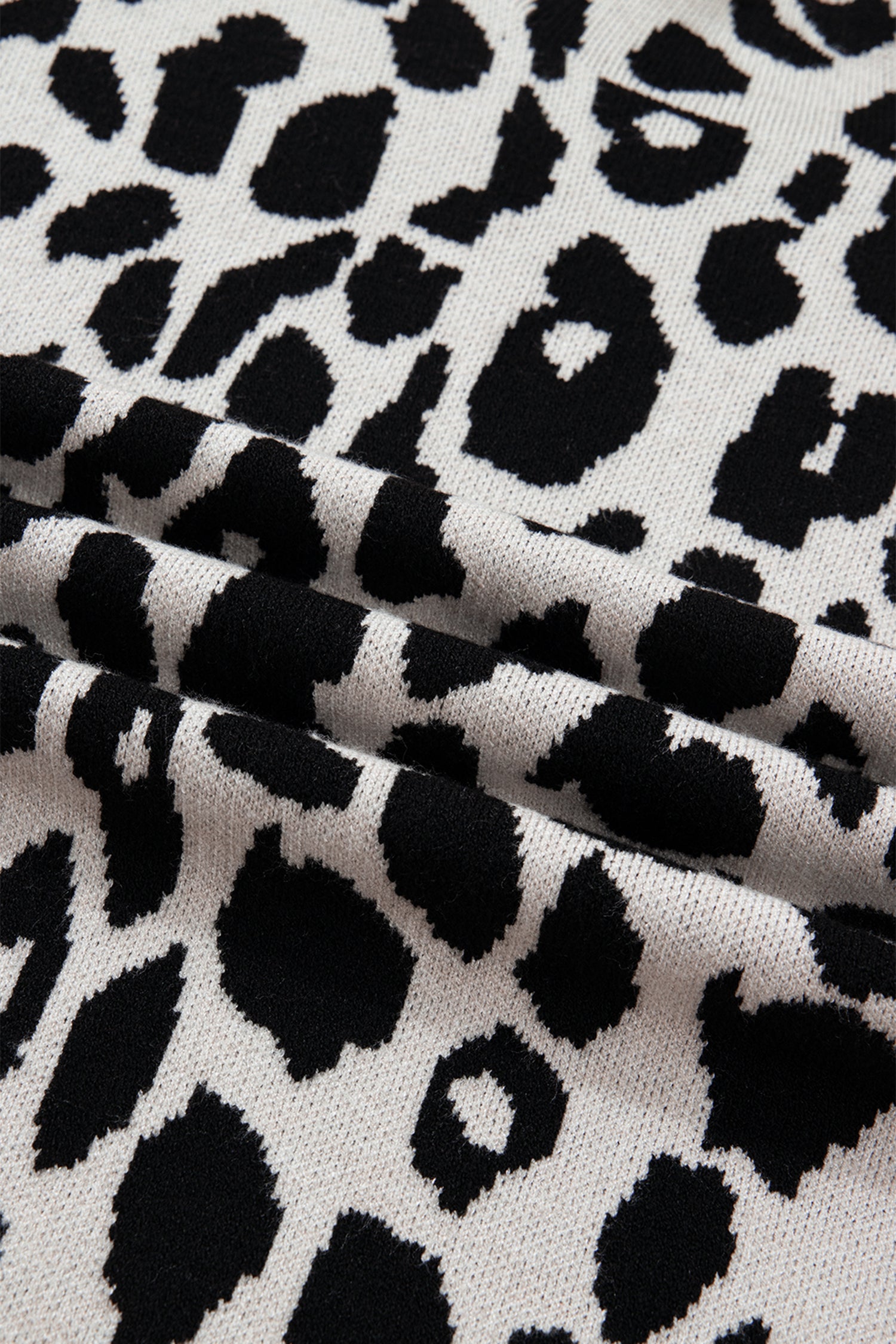 Black Leopard Print High Neck Short Sleeve Sweater