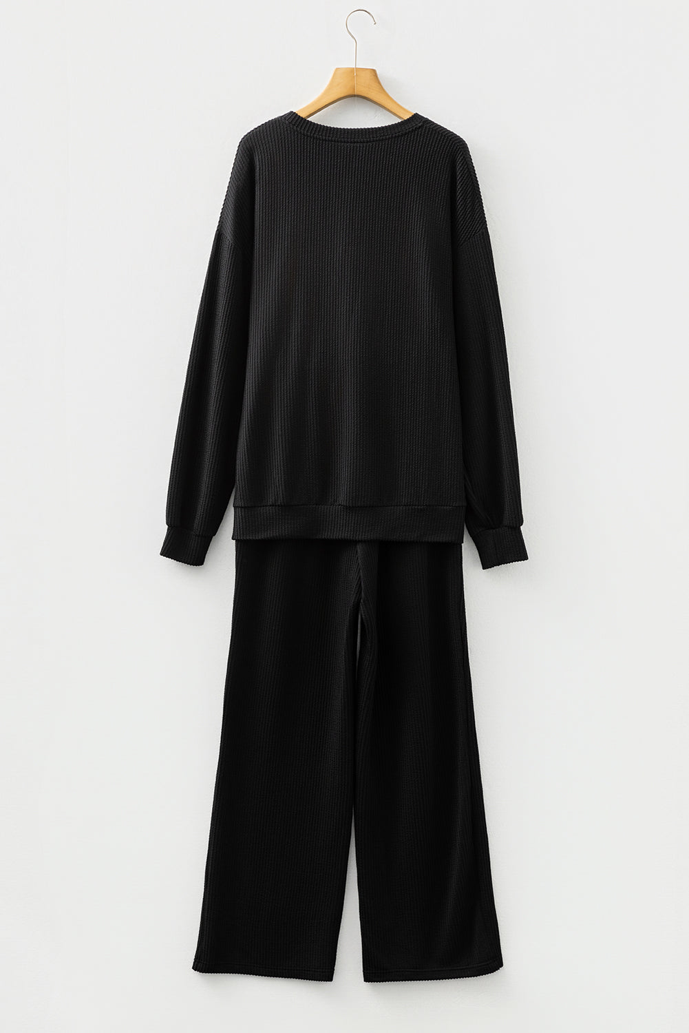 Black MERRY Corded Long Sleeve Top and Pockets Pants Set