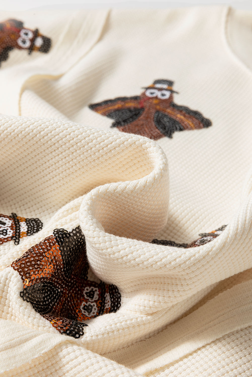 White Waffle knit Bishop Sleeve Split Oversized Top