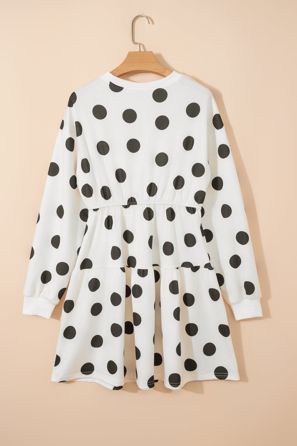 Beige Polka Dot Print Drop Shoulder Pullover Drawstring Jogger Pant Set