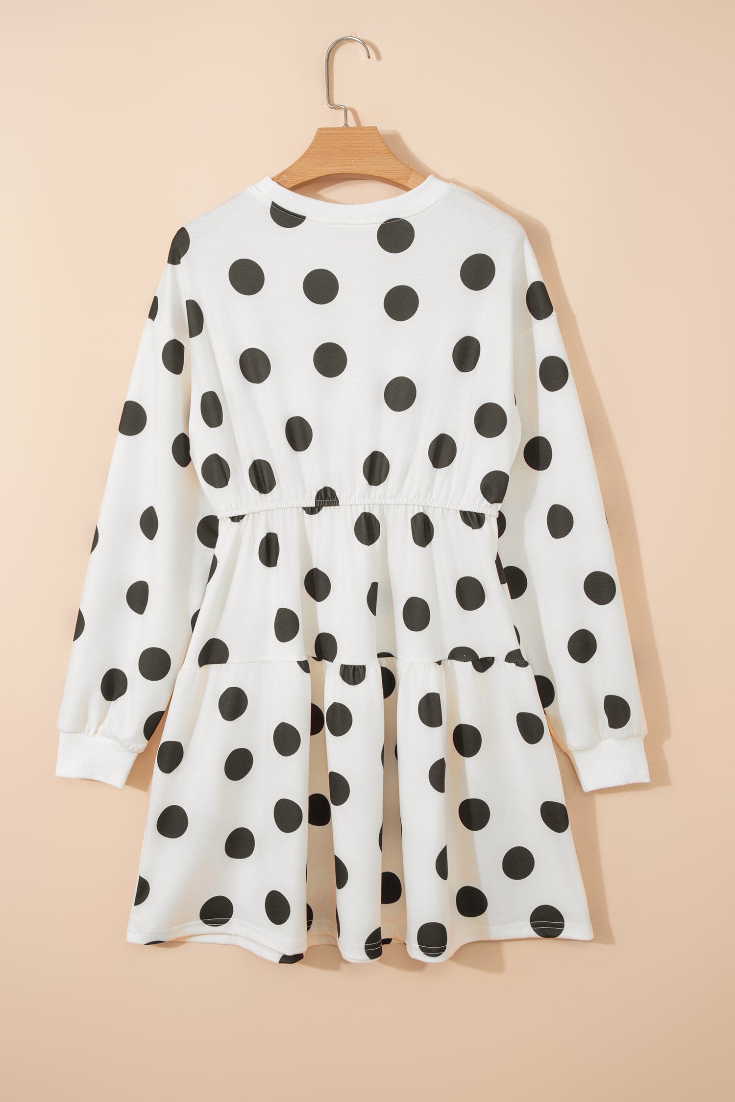 Beige Polka Dot Print Drop Shoulder Pullover Drawstring Jogger Pant Set
