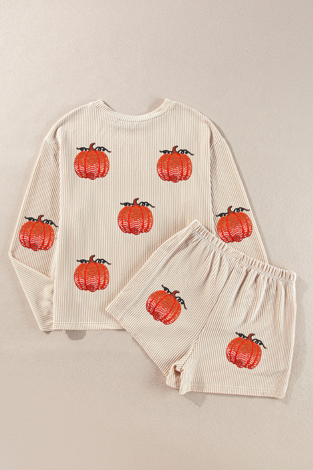 White Colorful Pumpkin Sequin Patched Drop Shoulder Sweatshirt