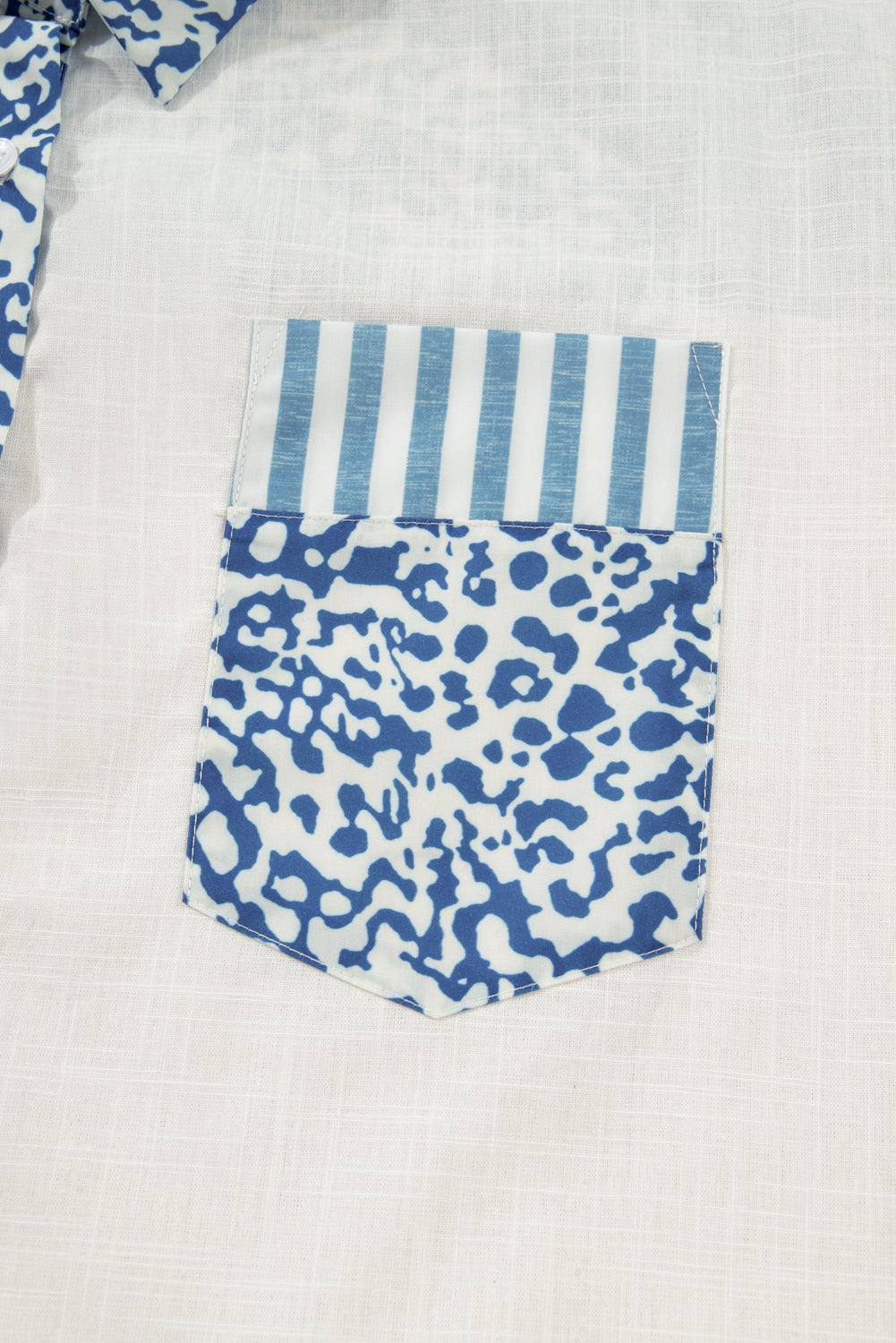 Sky Blue Leopard Striped Western Casual Shirt