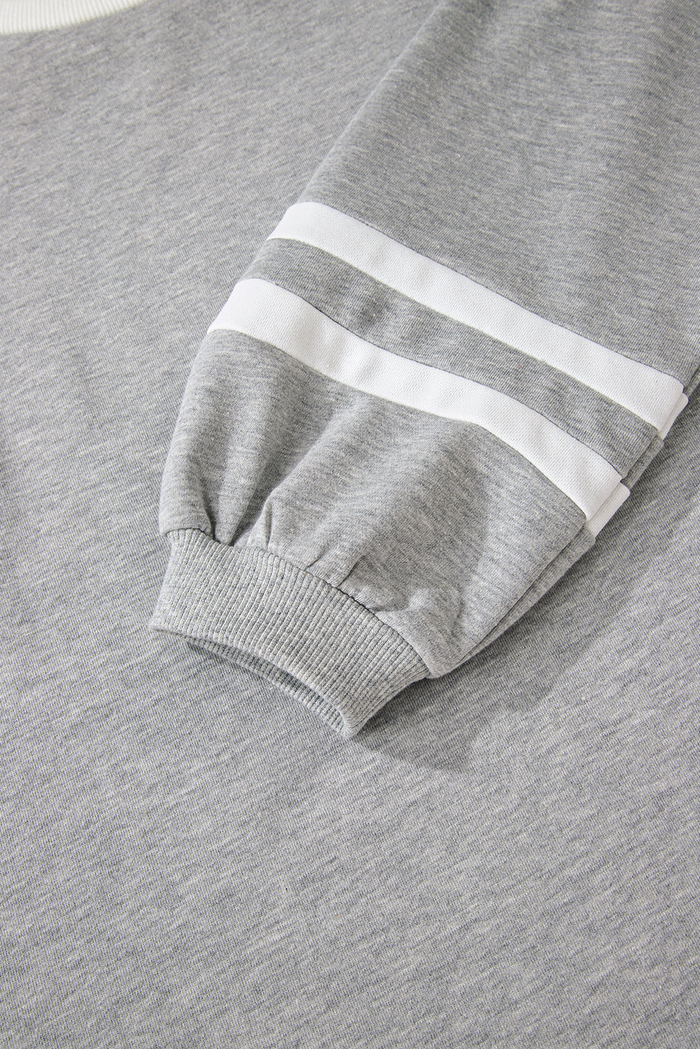 Gray Varsity Stripe Patchwork Puff Sleeve Pullover Drawstring Wide Leg Pant Set