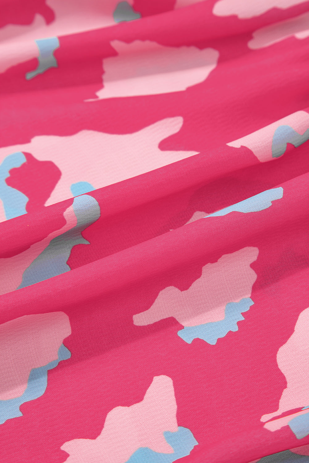 Pink Abstract Printed Puff Short Sleeve Tiered Loose Dress