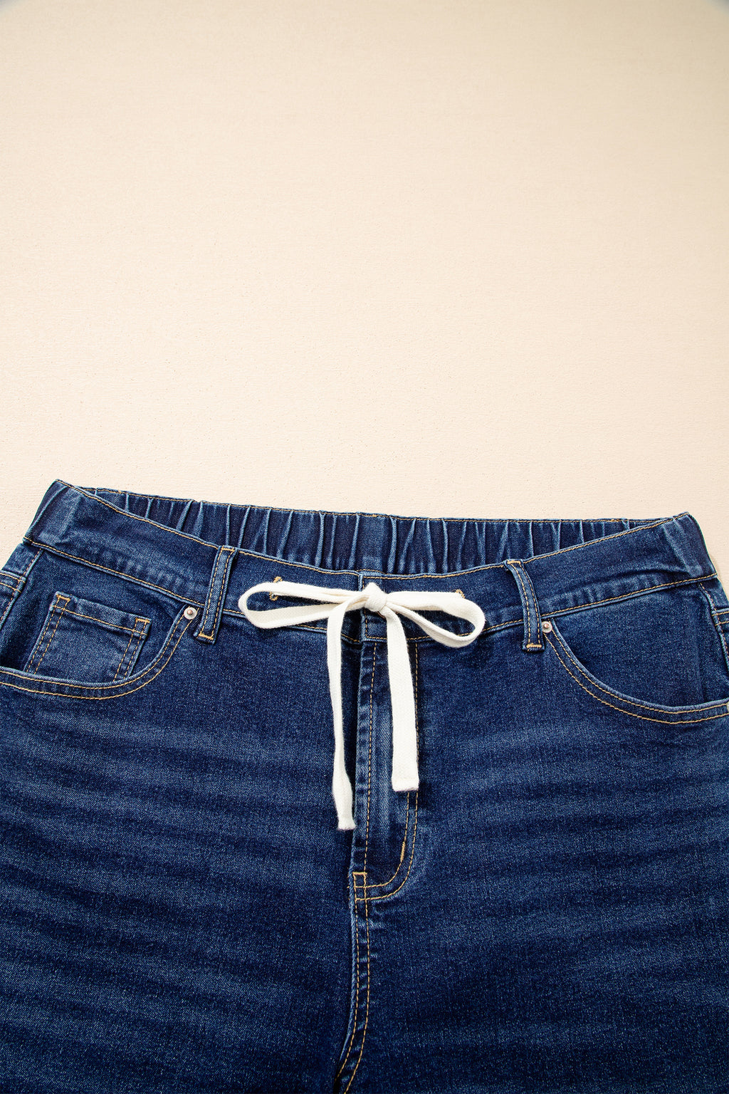 Blue Acid Wash Contrast Lace-up Plus Size Jeans