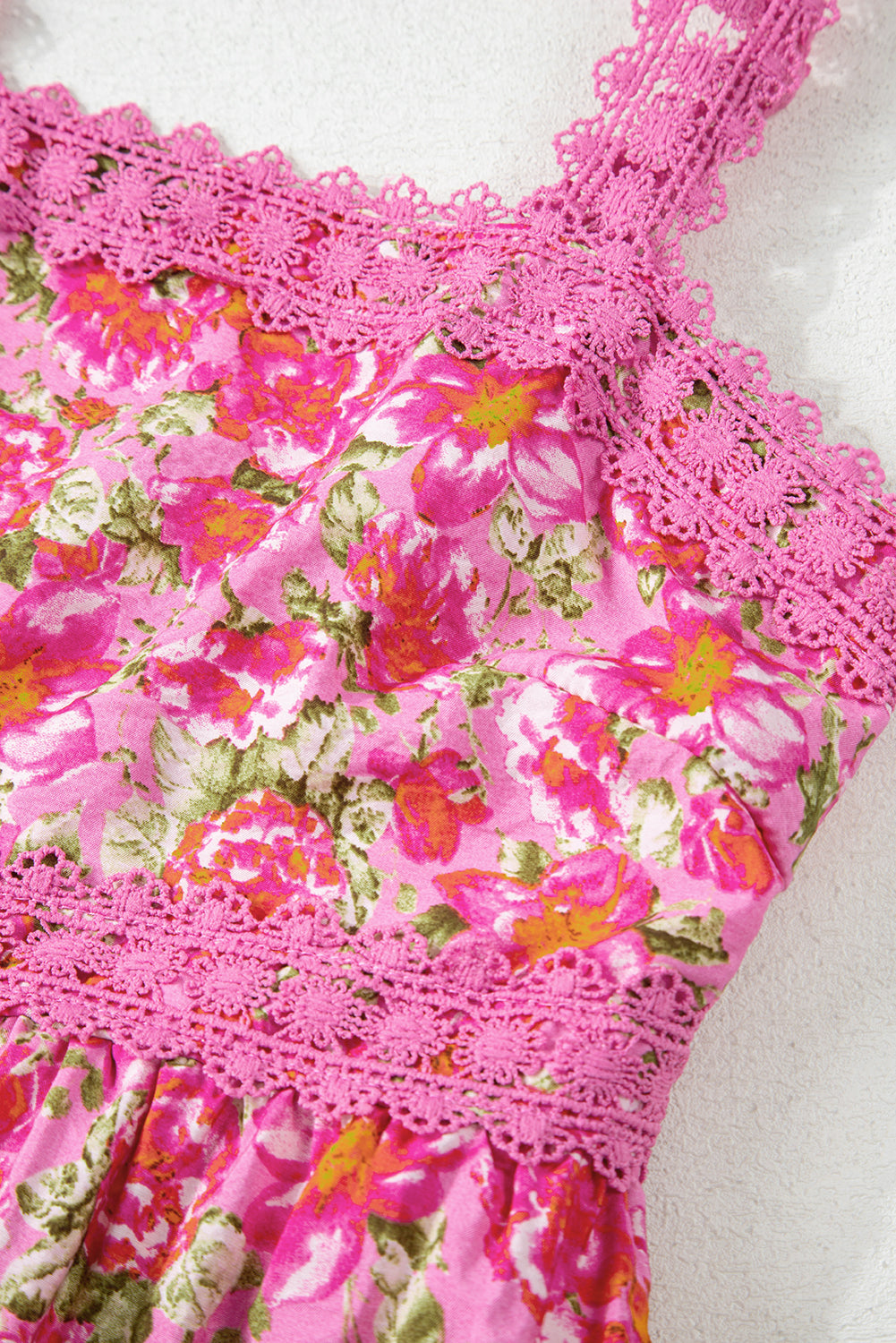 Pink Floral Lace Tied Strap Empire Waist Maxi Dress