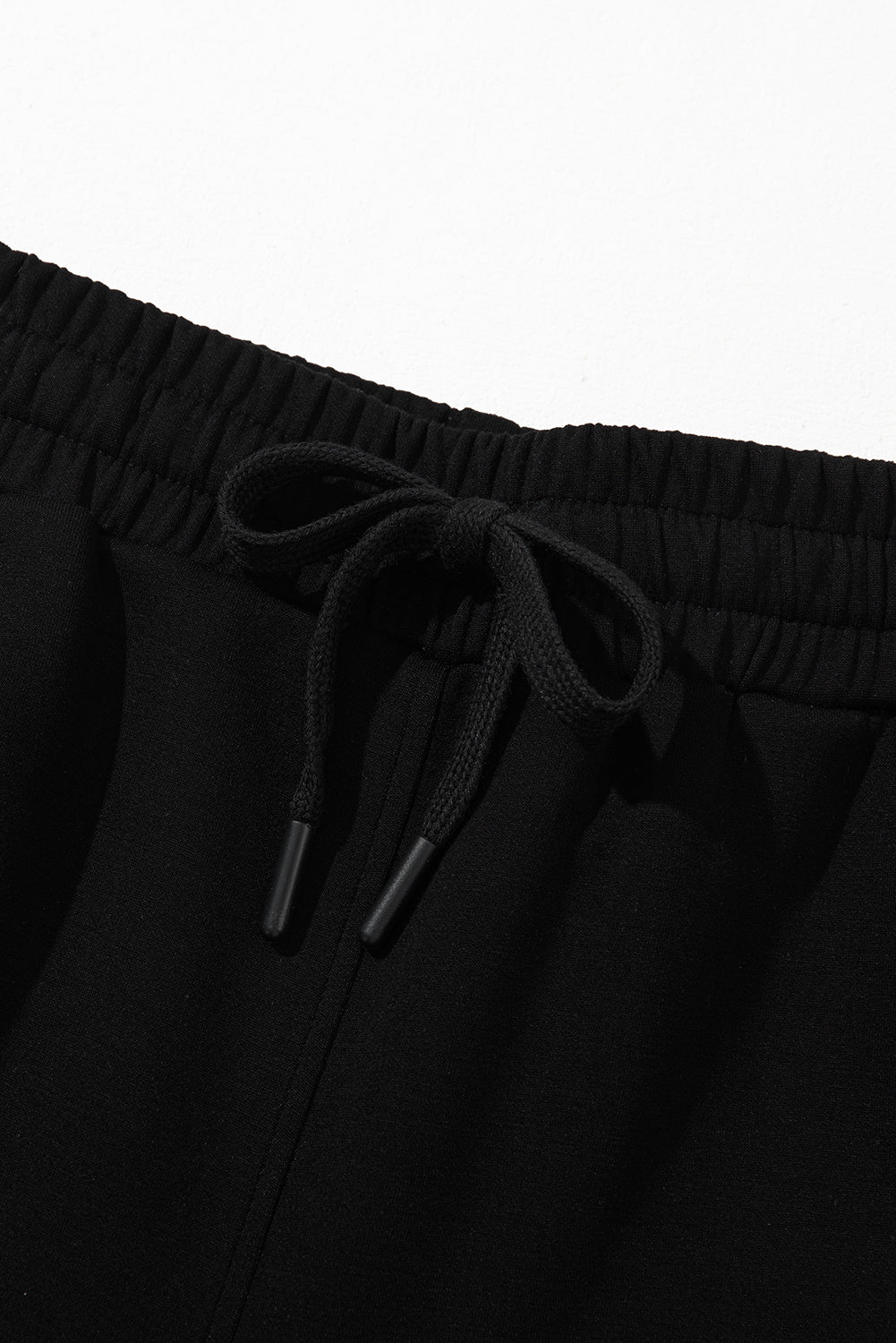 Black Scuba Drawstring Elastic Waistband Solid Color Sweatpants