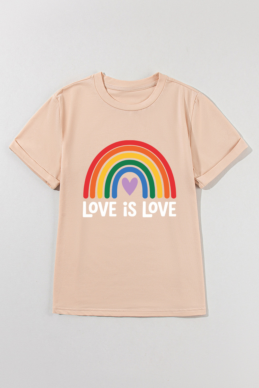 Khaki Love is Love Rainbow Heart Printed Cotton Blend T Shirt