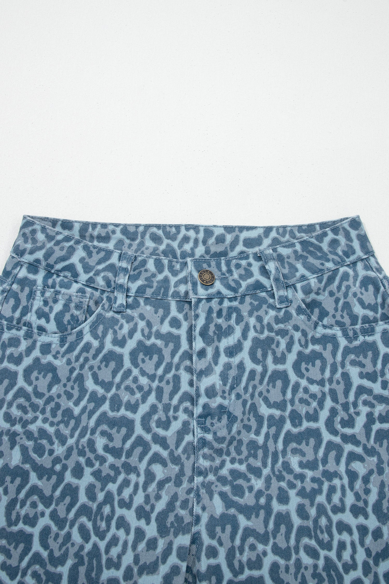 Rose Leopard Frayed Edge Wide Leg High Waist Jeans