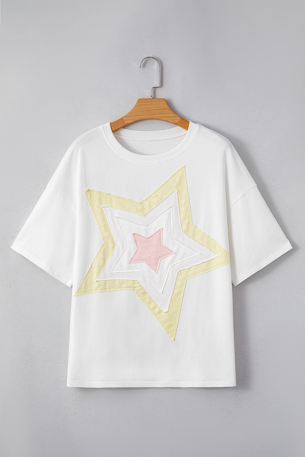 Light Pink Eyelet Lace Star Applique Plus Size T Shirt