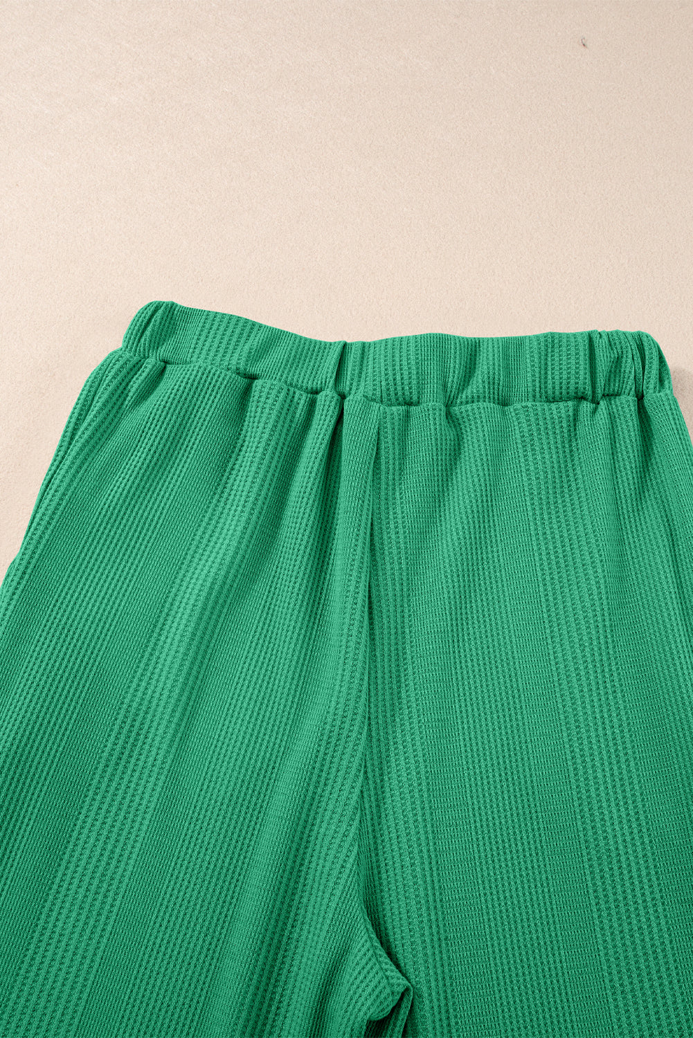 Beau Blue Solid Color Ribbed Ruffle Tank Top and Pants Set