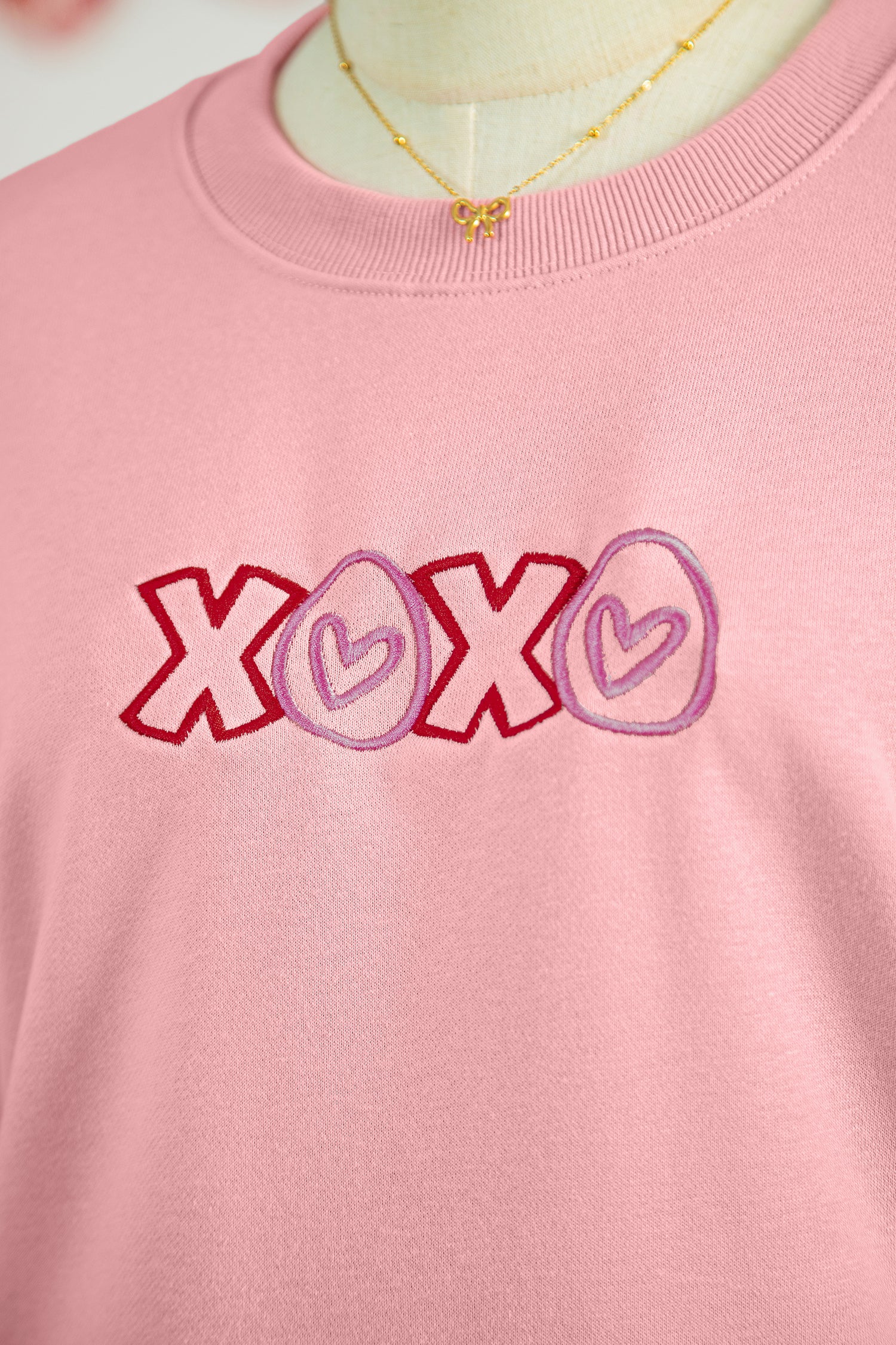 Pink XOXO Playful Embroidered Valentines Day Sweatshirt
