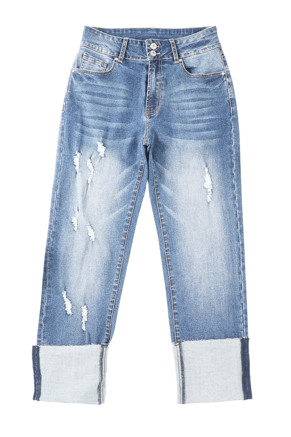 High Waist Distressed Straight Leg Jeans