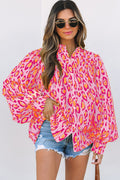 Oversized Leopard Print Balloon Sleeve Casual Shirt