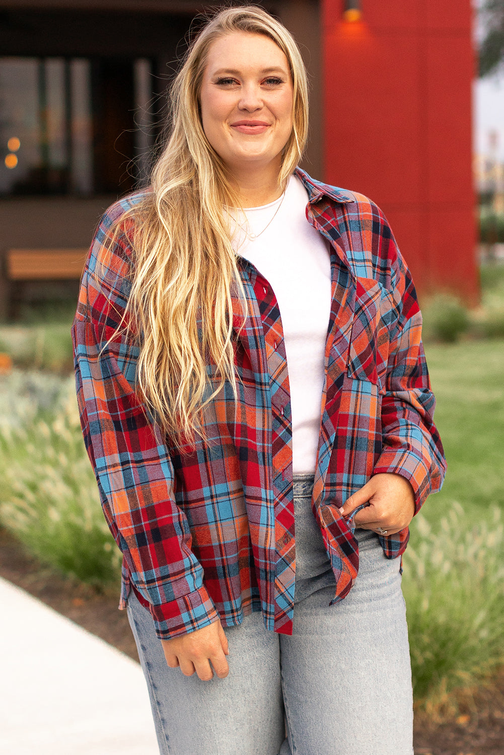 Red Plaid Print Loose Vintage Shirt