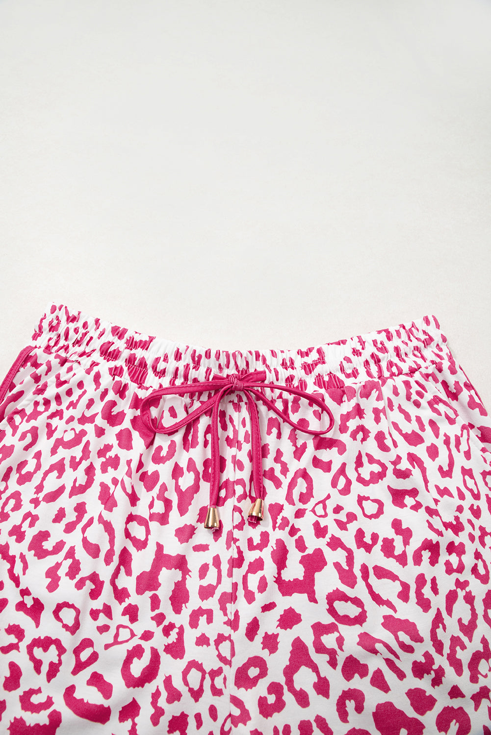 White Leopard Elastic Waistband Lace up Contrast Trim Casual Shorts