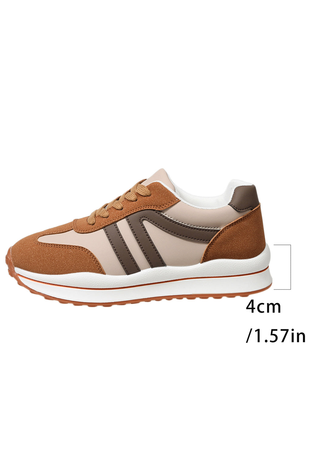 Brown Varsity Color Block Patchwork Lace-up PU Leather Sneakers