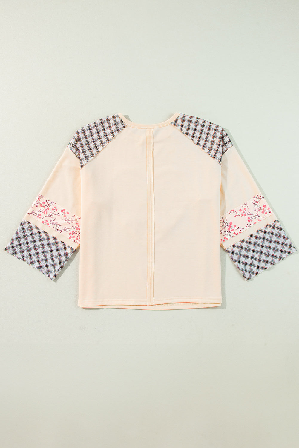 Beige Flower Patch Graphic Exposed Seam Wide Sleeve Top