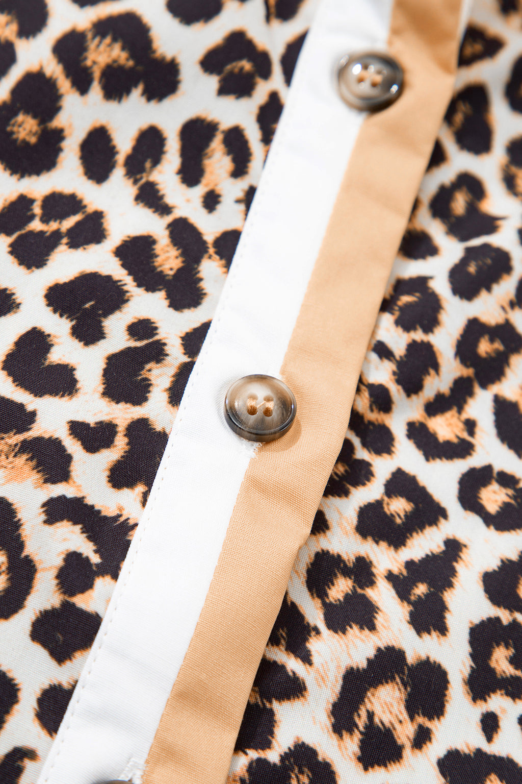 Multicolour Button Striped Collar Leopard Print Long Sleeve Flared Dress