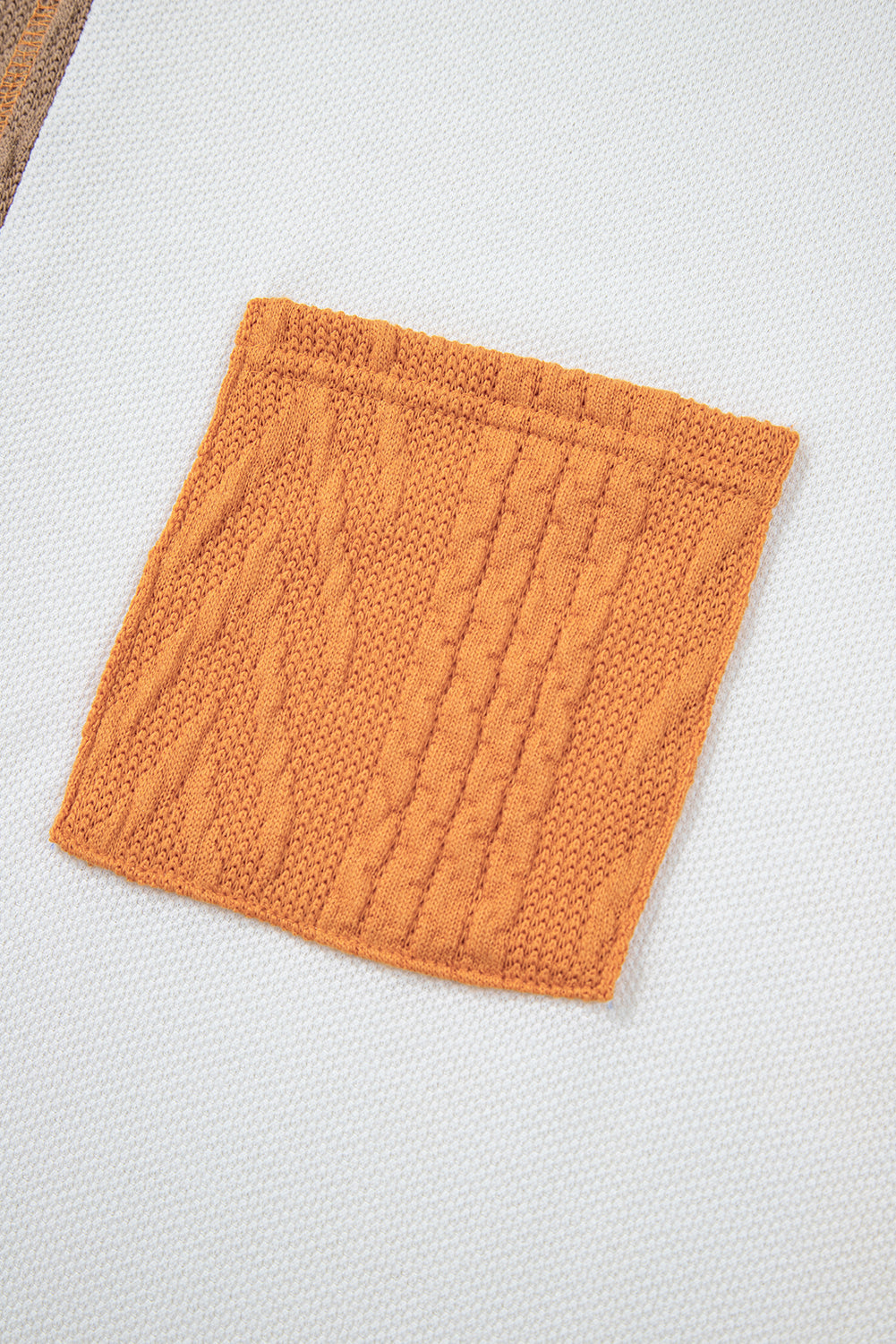 Orange Long Sleeve Colorblock Chest Pocket Textured Knit Top
