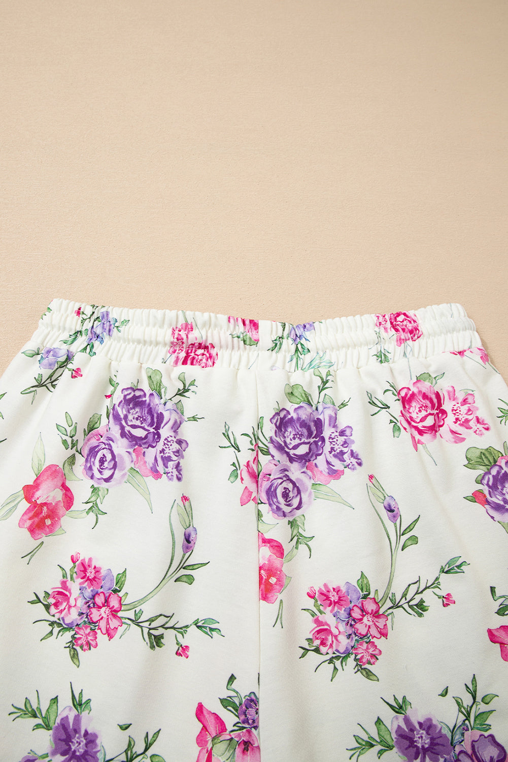 Apricot Floral Print Pullover Drawstring Lounge Pants Set