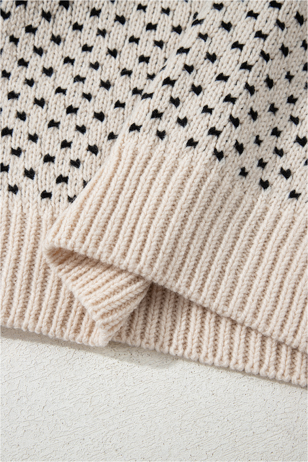 Beige Bow Decor Color Contrast Ribbed Edge Crew Neck Sweater