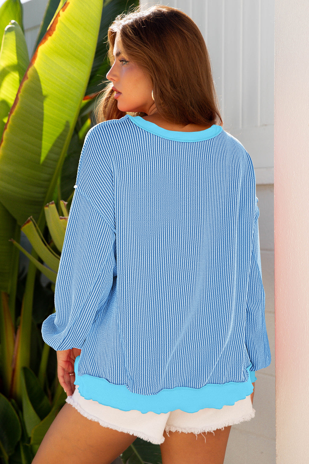 Rose Red Drop Shoulder Uneven Hem Plus Size Twisted Rib Top