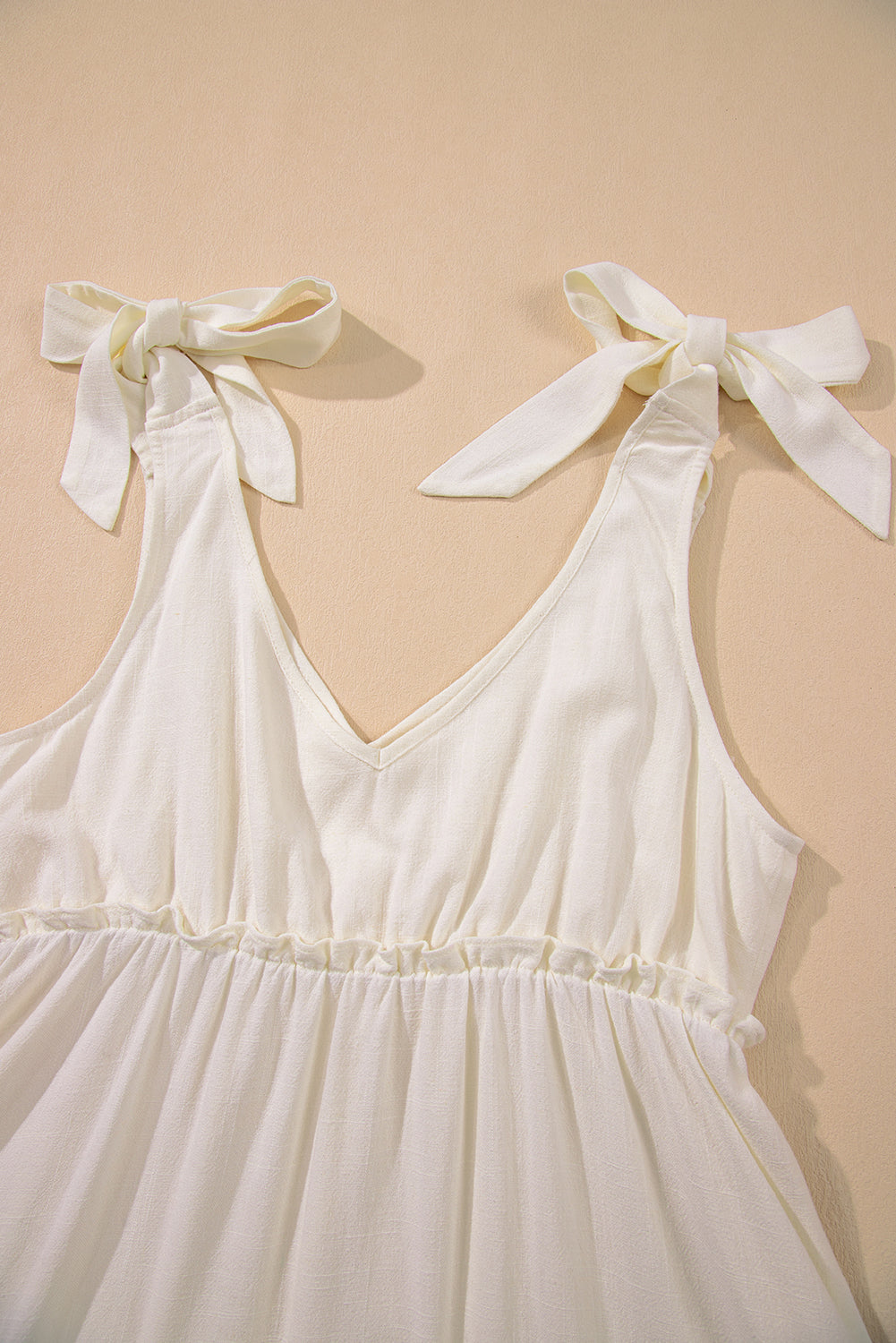 Oatmeal Solid Color Tied Straps Ruffle Tiered Mini Dress