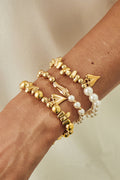 Gold 3pcs Irregular Beads Pearl Detail Bracelet Set