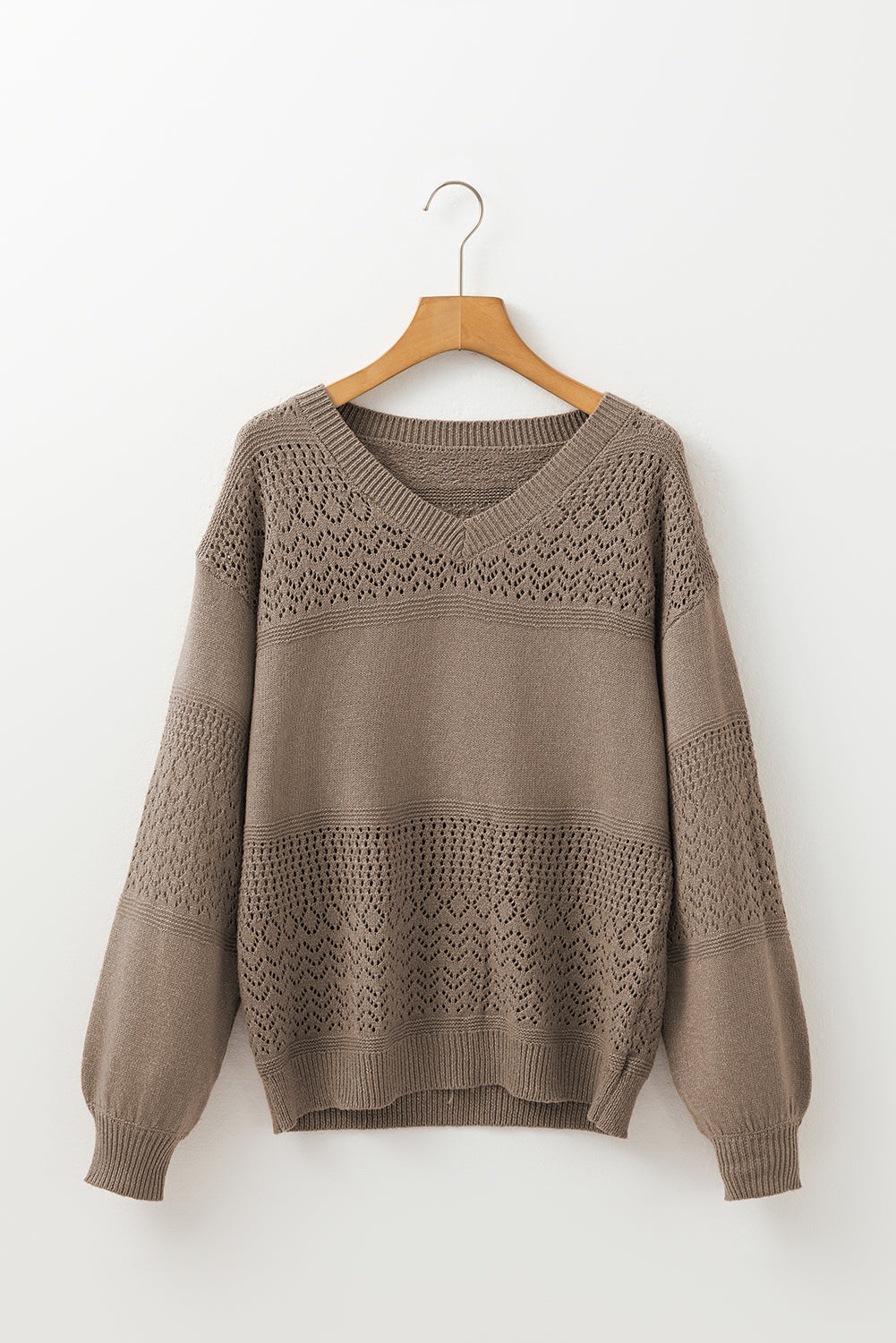 Sky Blue Eyelet Pattern Detail V Neck Drop Shoulder Sweater