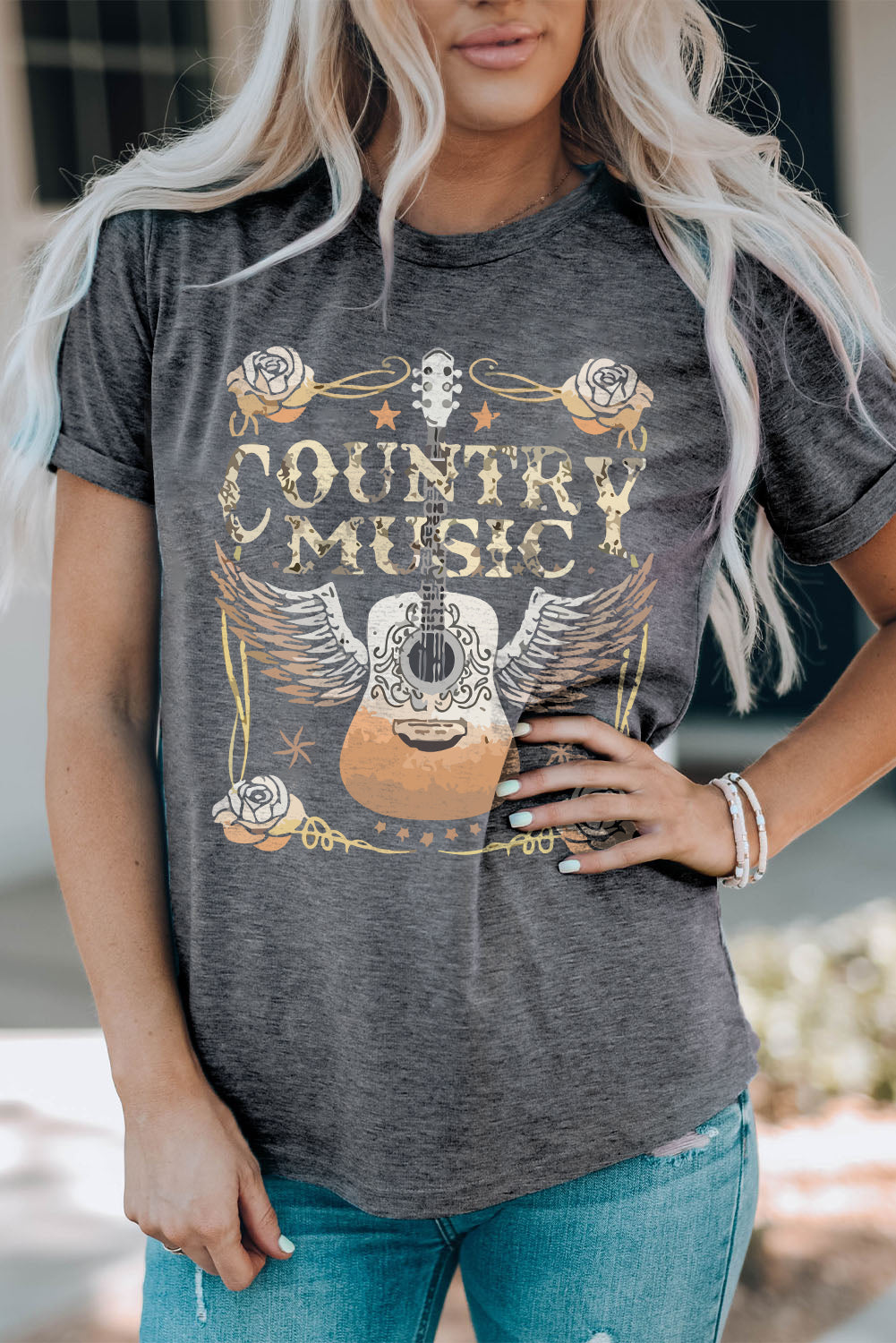 Black Western MAMA Leopard Lightning Graphic Tee