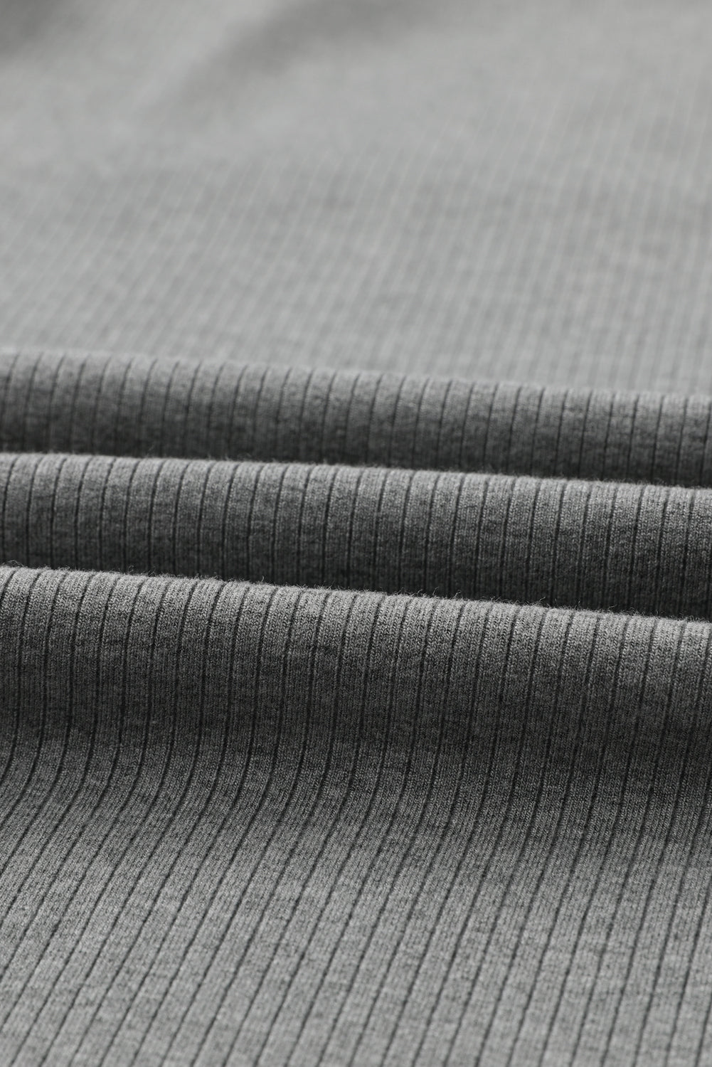 Gray Striped Mesh Long Sleeve Crewneck Ribbed Top