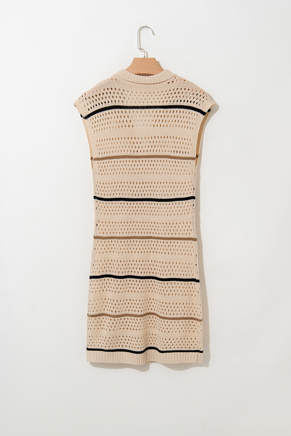 Apricot Beach Eyelet Crochet Knit Striped Detail Polo Tee Dress