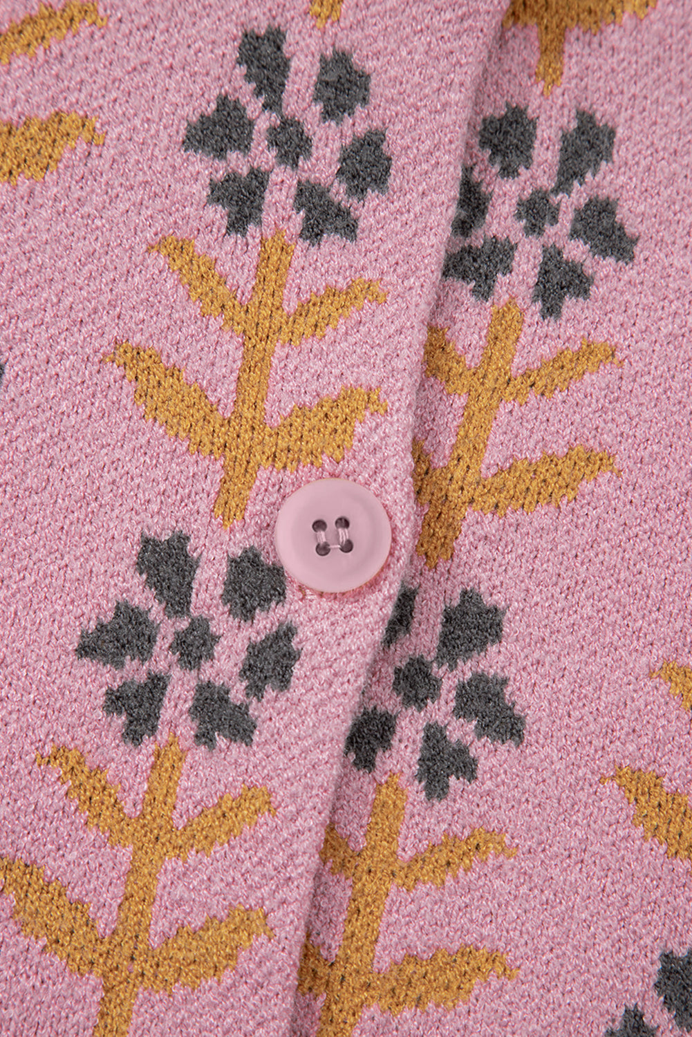 Pink Floral Button Down Ribbed Banded Cardigan Sweater
