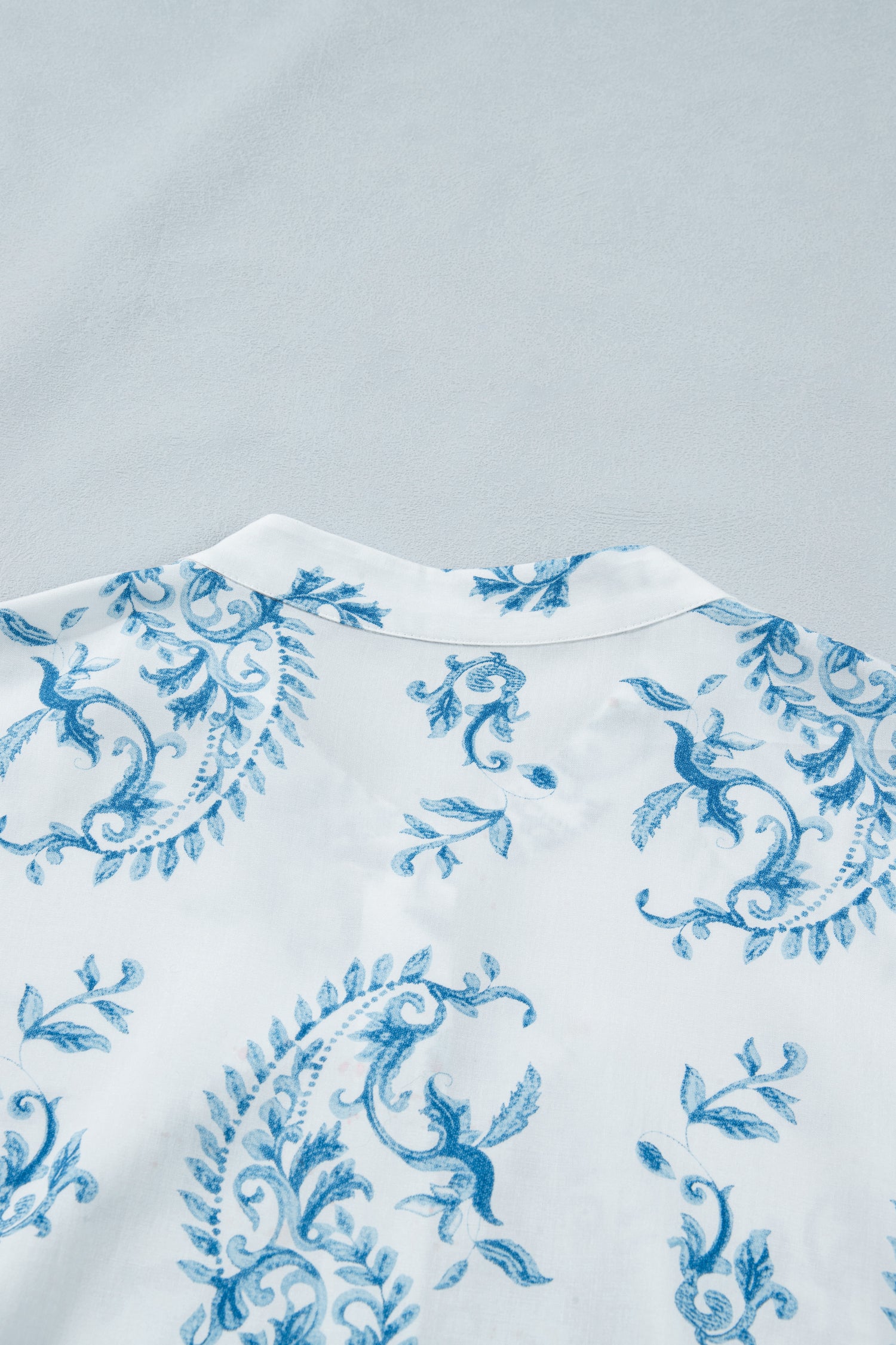Sky Blue Plus Size Geometric Floral Print Button Split Neck Short Sleeve Maxi Dress