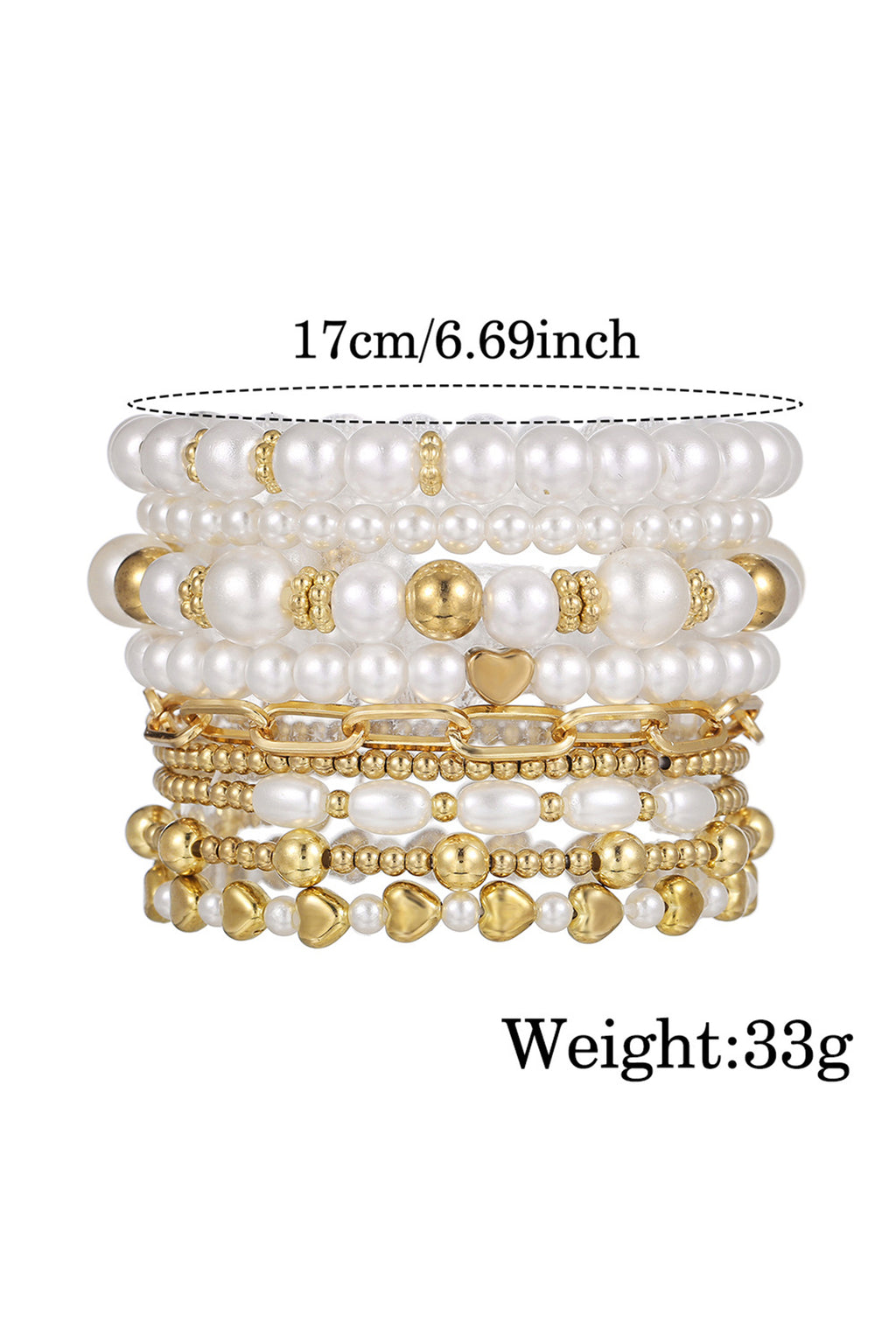 Gold 9-Piece Mixed Faux Pearl Bead Stretch Bracelet Set