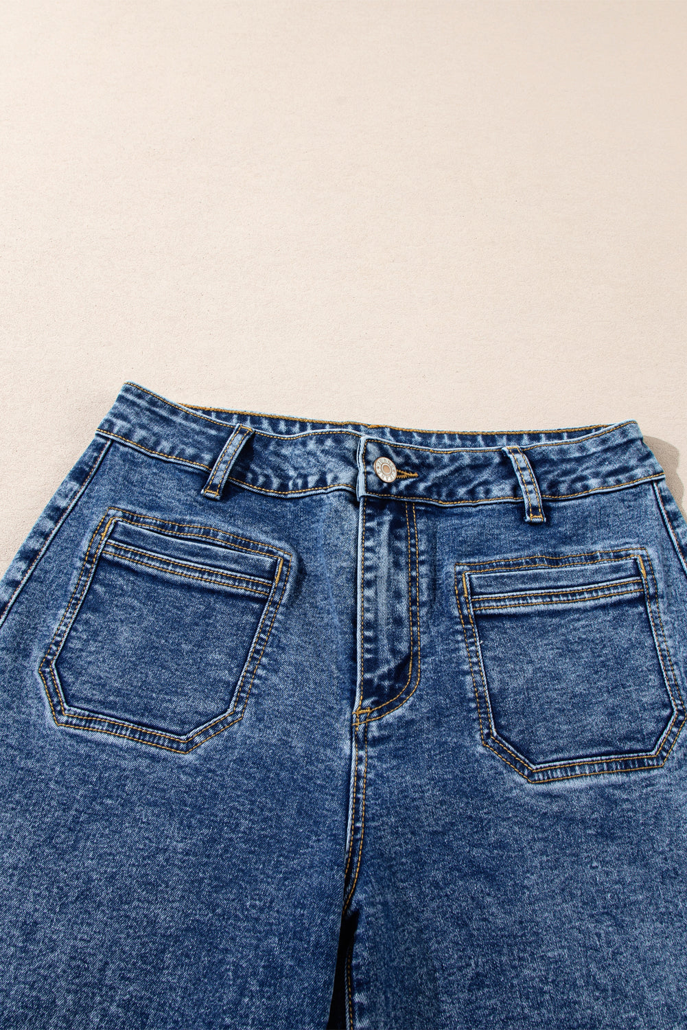 Light Blue Chic Patch Pocket Straight Leg Loose Jeans