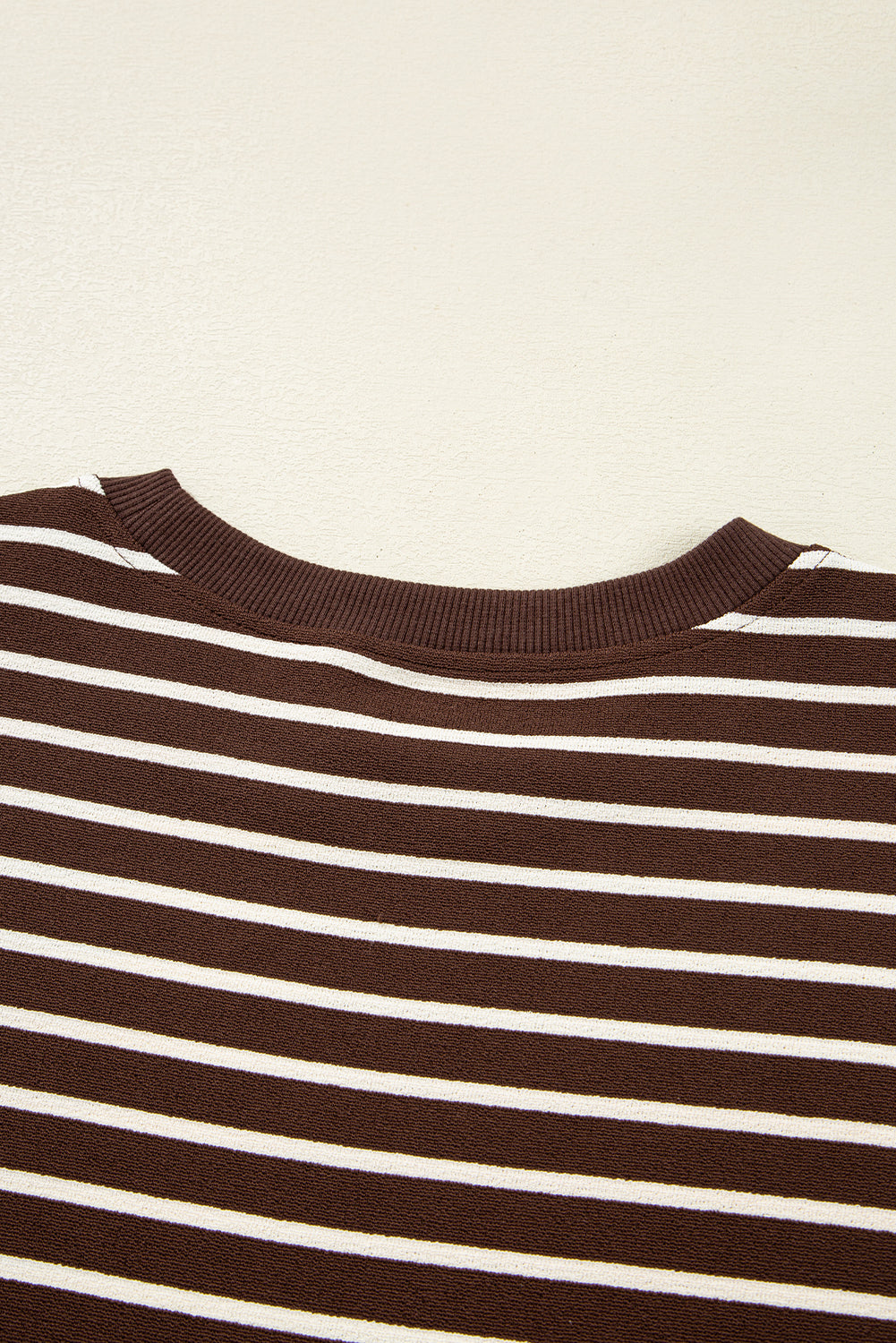 Brown Stripe Ribbed Cropped Crew Neck Long Sleeve T Shirt