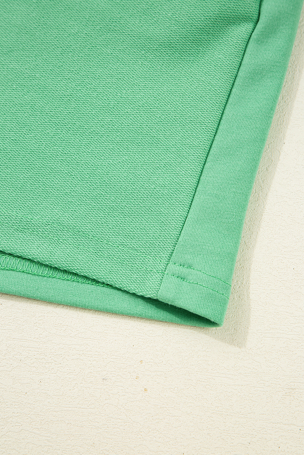 Mint Green V Neck Drop Shoulder Tee and Patchwork Drawstring Elastic Waistband Shorts Set