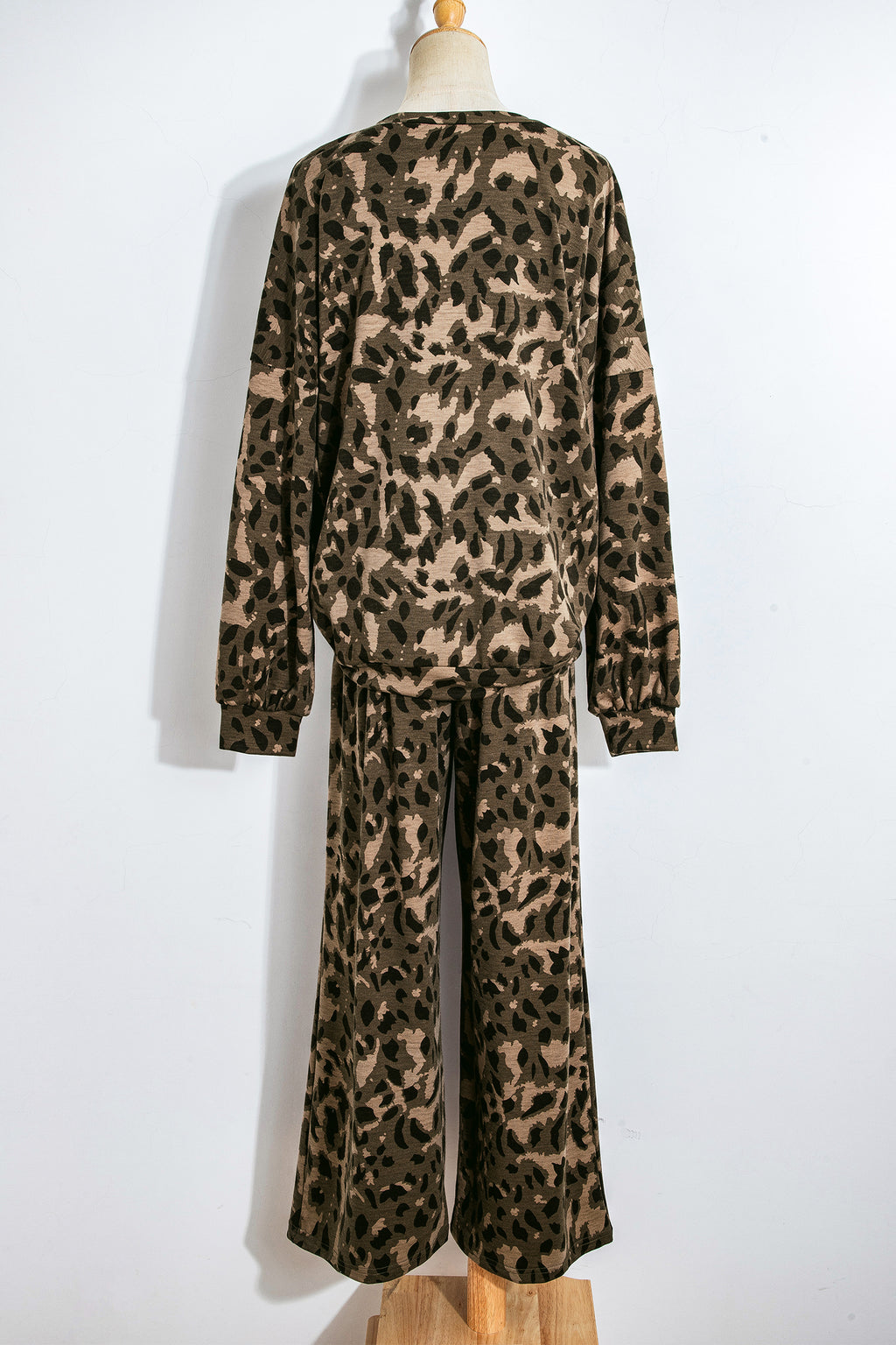 Brown Leopard Loose Tee Drawstring Waist Barrel Pants Set