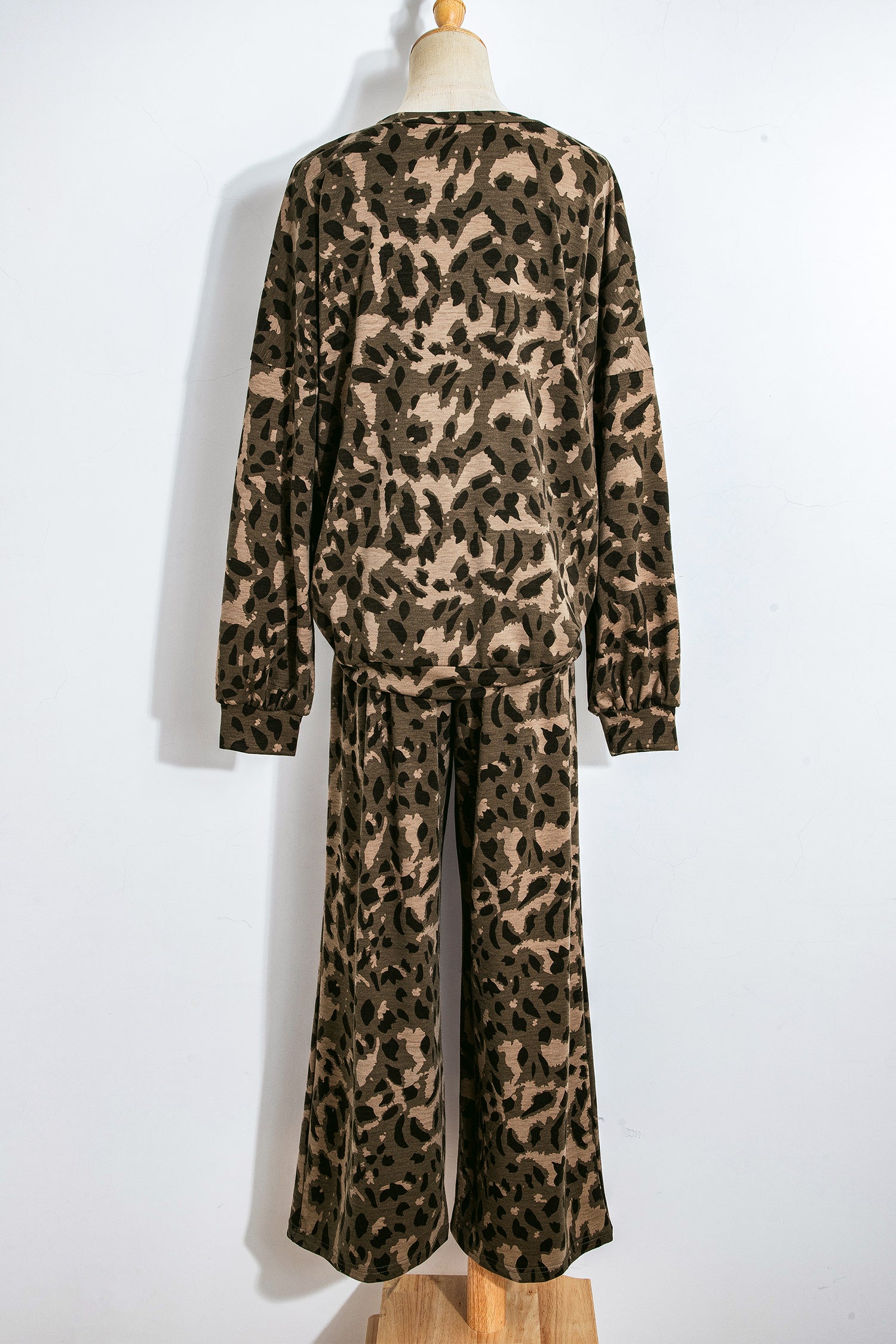 Brown Leopard Loose Tee Drawstring Waist Barrel Pants Set