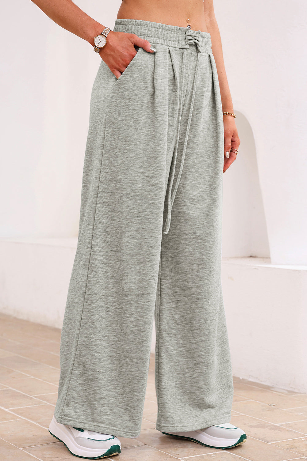 Burgundy Tied Elastic High Waist Pleated Detail Solid Sweatpants