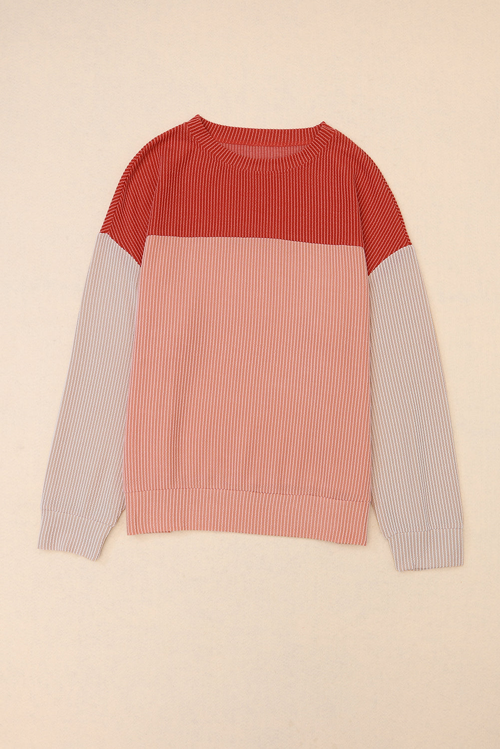 Pale Chestnut Color Block Corded Long Sleeve Top