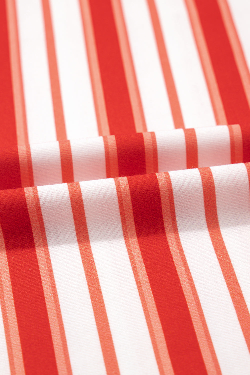 Tomato Red Stripe Print Contrast Collar Raglan Sleeve T Shirt
