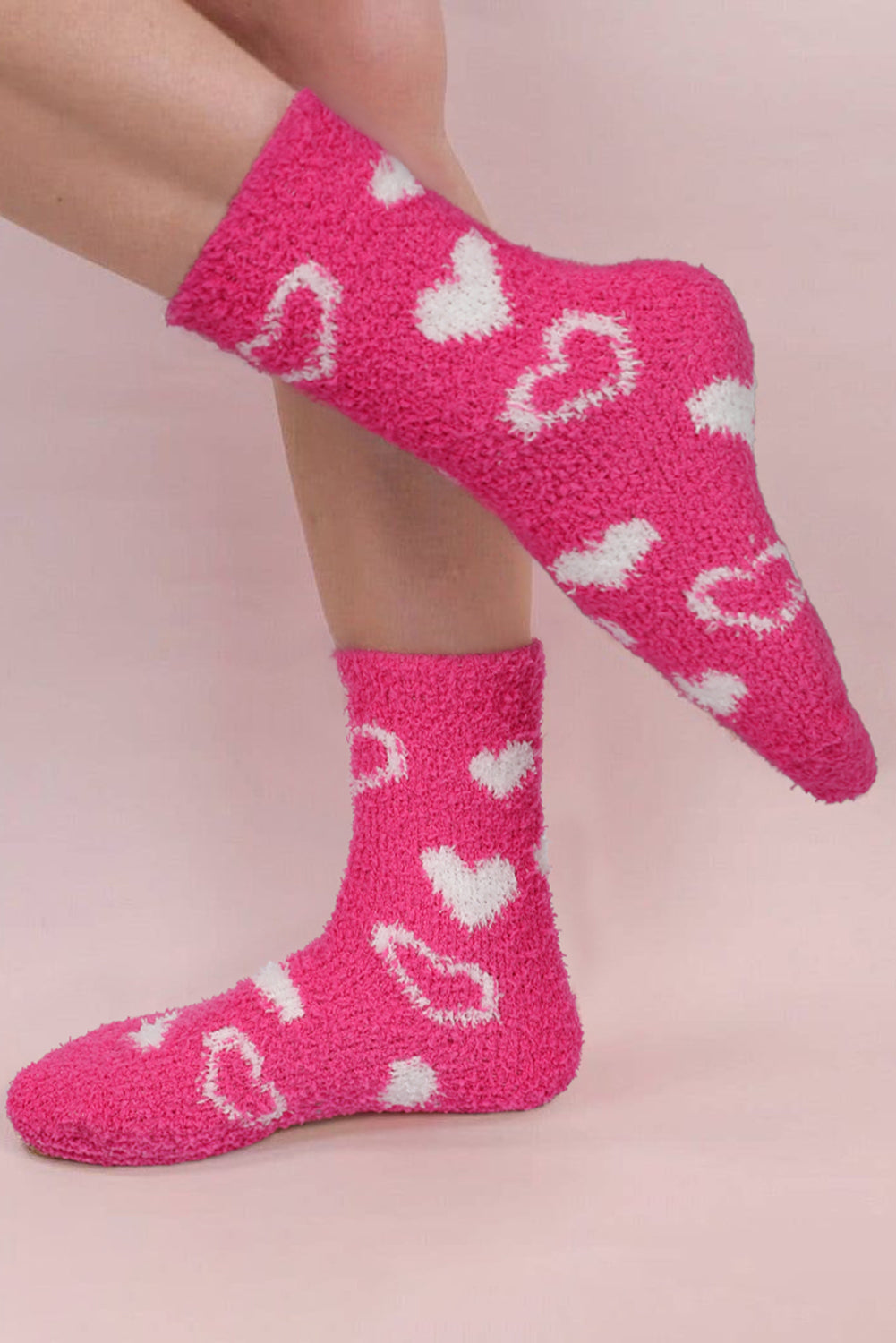 Dearlovers Strawberry Pink Heart Shape Print Coral Fleece Thick Crew Socks