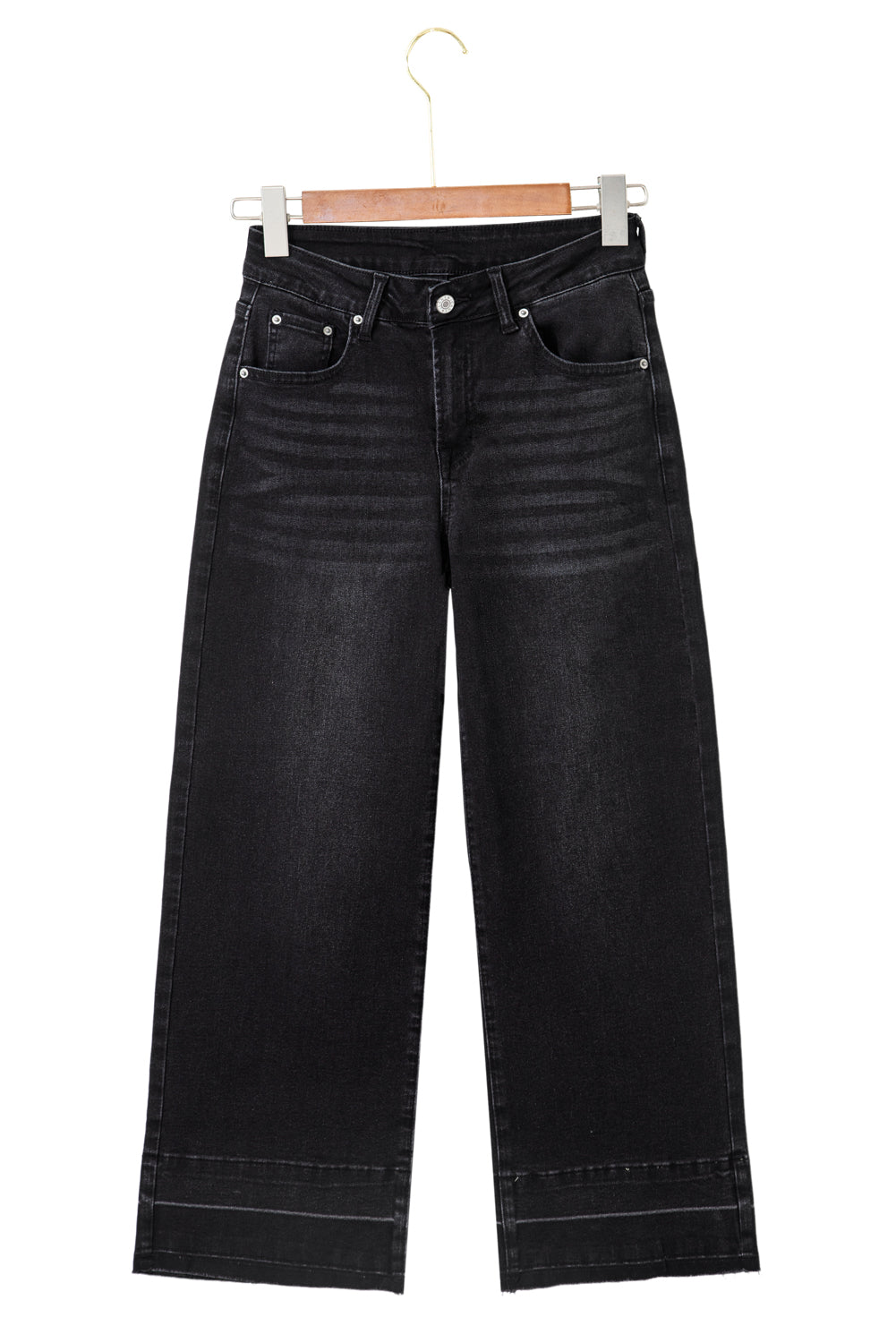 Gray Raw Hem Straight Leg Loose High Waist Jeans