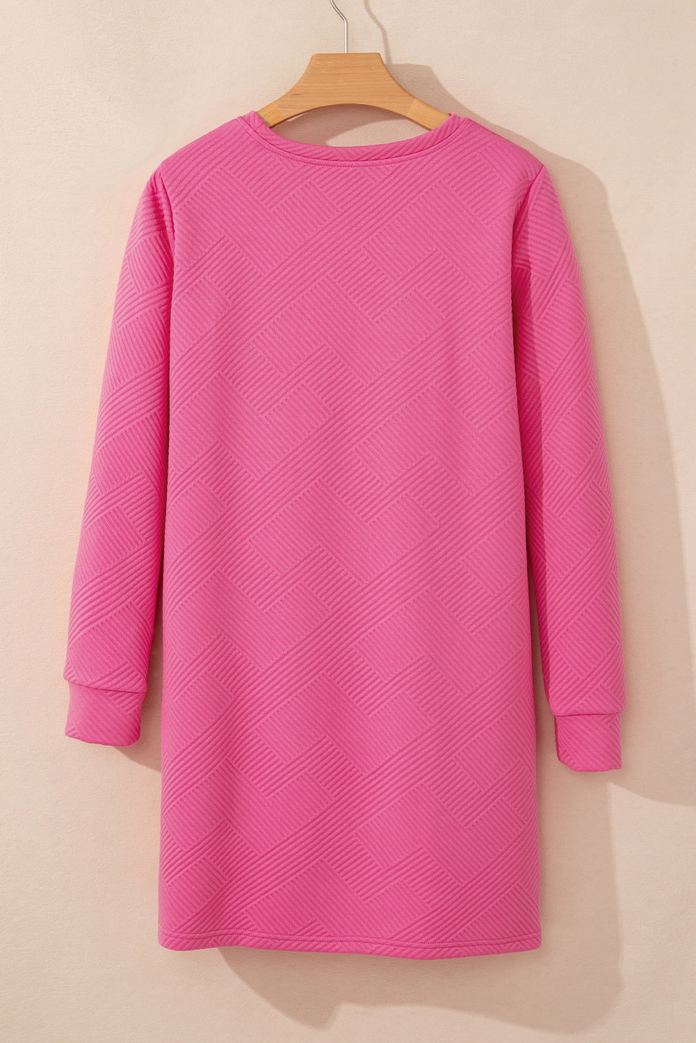 Gray Solid Color Textured Long Sleeve Shift Dress